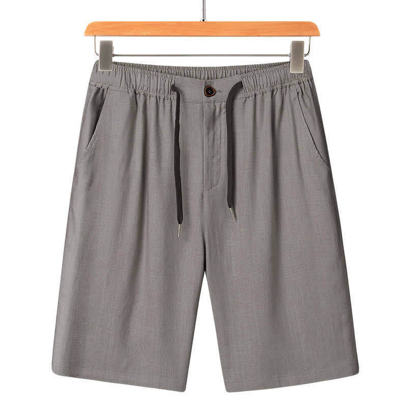 Nimara Ritual Summer Casual Mandarin Collar Solid Short Sleeve Shirt Drawstring Pants Men's Matching Sets With Pockets