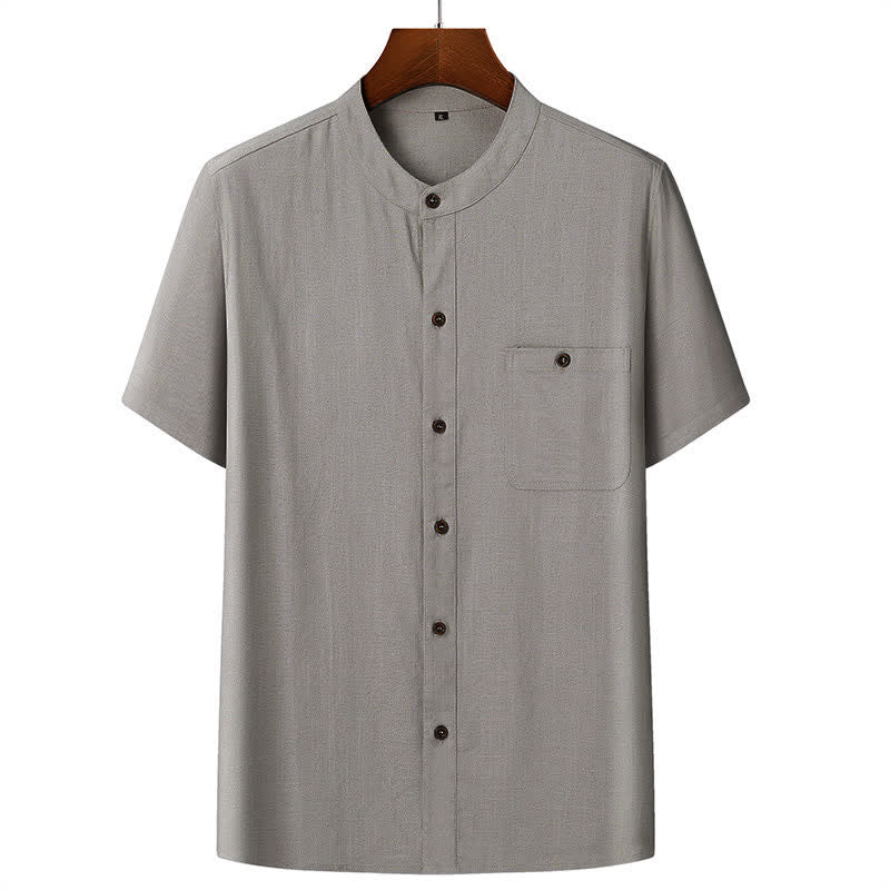 Nimara Ritual Summer Casual Mandarin Collar Solid Short Sleeve Shirt Drawstring Pants Men's Matching Sets With Pockets