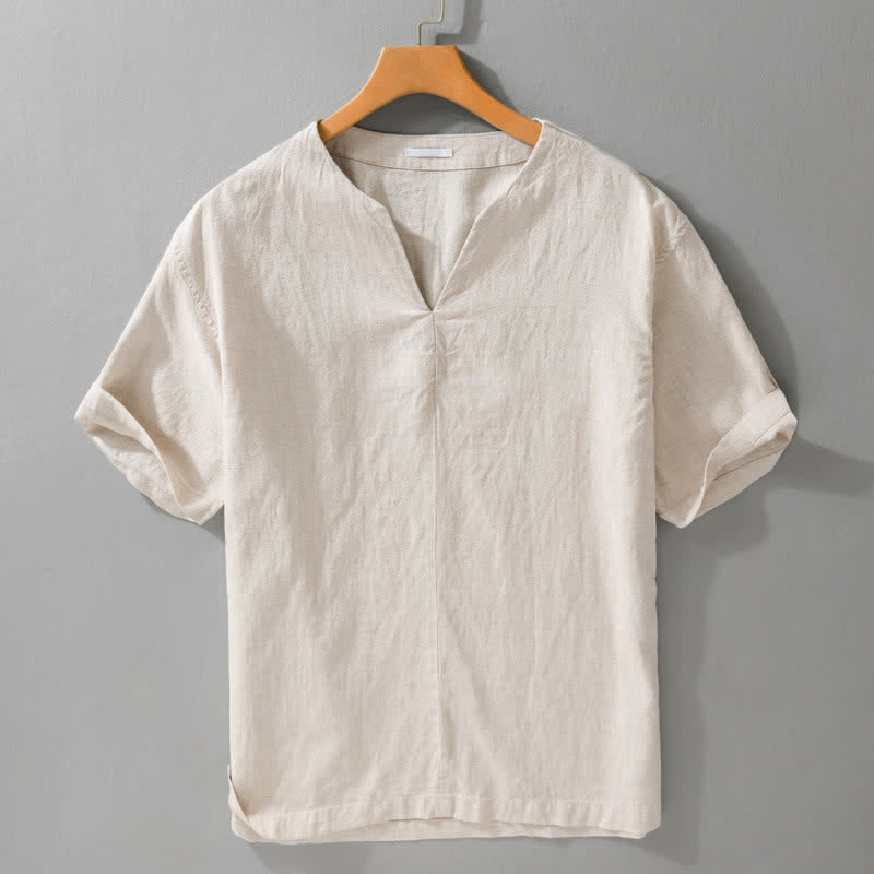 Nimara Ritual Summer Minimalist Solid V-Neck Men's Short Sleeve T-Shirts