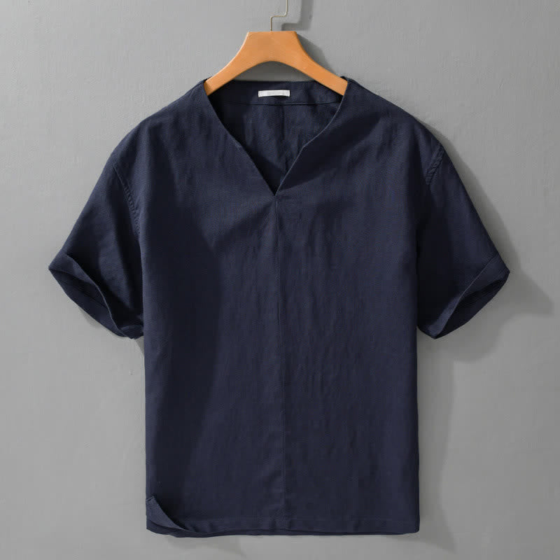 Nimara Ritual Summer Minimalist Solid V-Neck Men's Short Sleeve T-Shirts