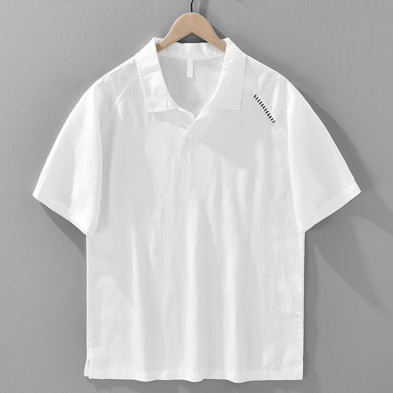 Nimara Ritual Summer Casual Minimalist Side Slit Solid Lapel Collar Men's Short Sleeve Shirts