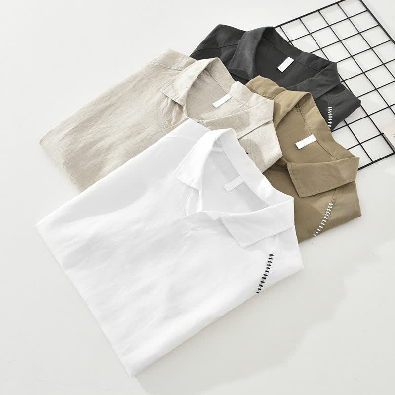 Nimara Ritual Summer Casual Minimalist Side Slit Solid Lapel Collar Men's Short Sleeve Shirts