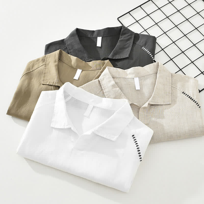 Nimara Ritual Summer Casual Minimalist Side Slit Solid Lapel Collar Men's Short Sleeve Shirts