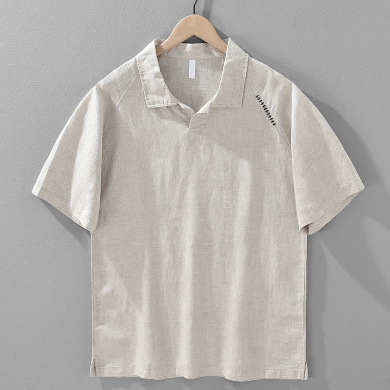 Nimara Ritual Summer Casual Minimalist Side Slit Solid Lapel Collar Men's Short Sleeve Shirts