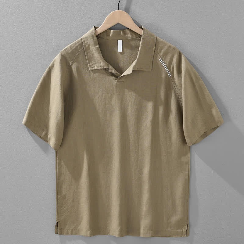 Nimara Ritual Summer Casual Minimalist Side Slit Solid Lapel Collar Men's Short Sleeve Shirts