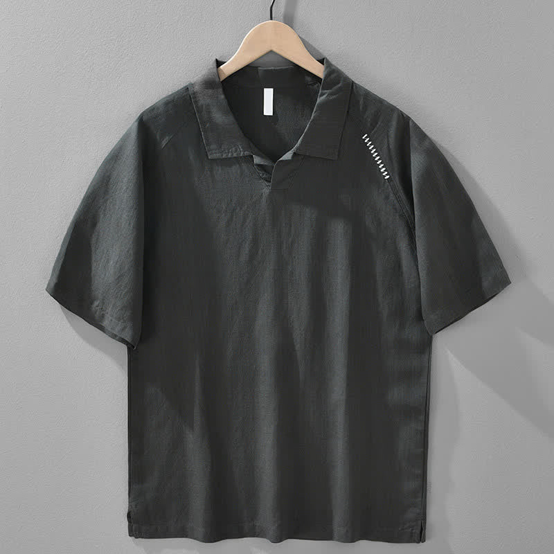 Nimara Ritual Summer Casual Minimalist Side Slit Solid Lapel Collar Men's Short Sleeve Shirts