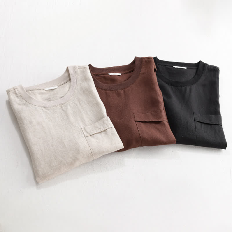 Nimara Ritual Summer Casual Minimalist Solid Men's Short Sleeve T-Shirts With Patch Pocket
