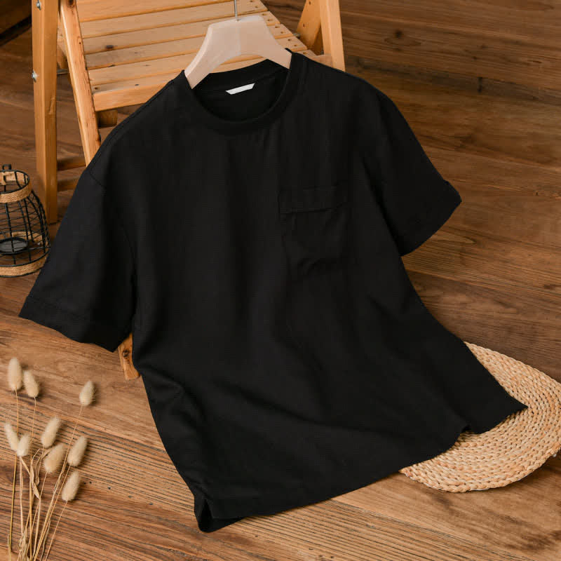 Nimara Ritual Summer Casual Minimalist Solid Men's Short Sleeve T-Shirts With Patch Pocket
