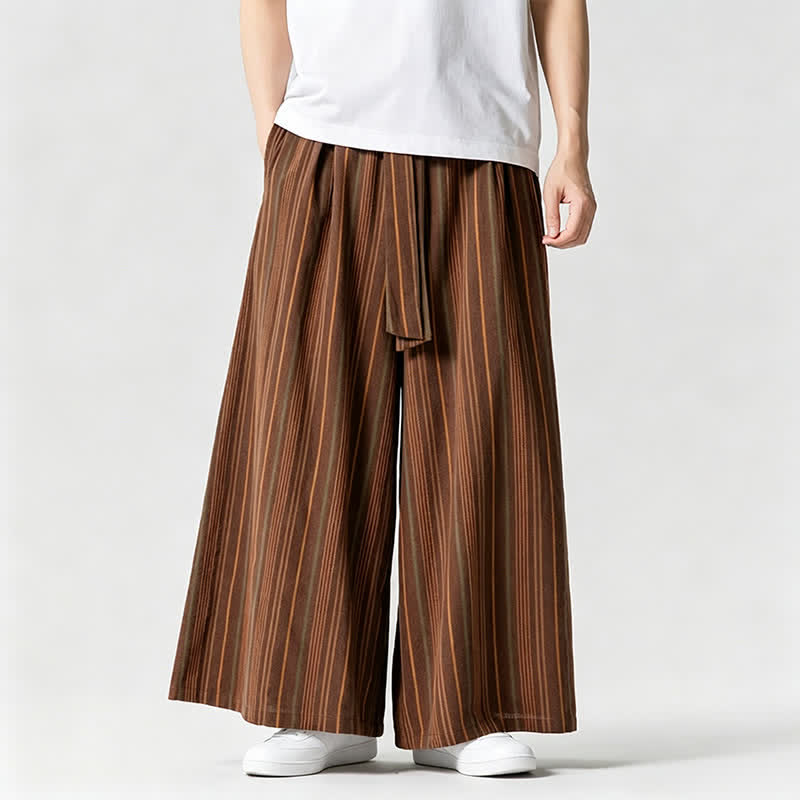 Nimara Ritual Summer Vintage Drawstring Striped Ankle Pants Men's Wide Leg Pants With Pocket