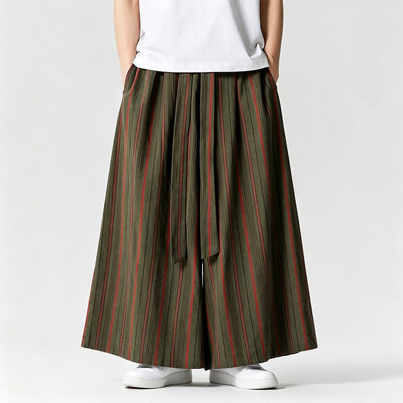 Nimara Ritual Summer Vintage Drawstring Striped Ankle Pants Men's Wide Leg Pants With Pocket