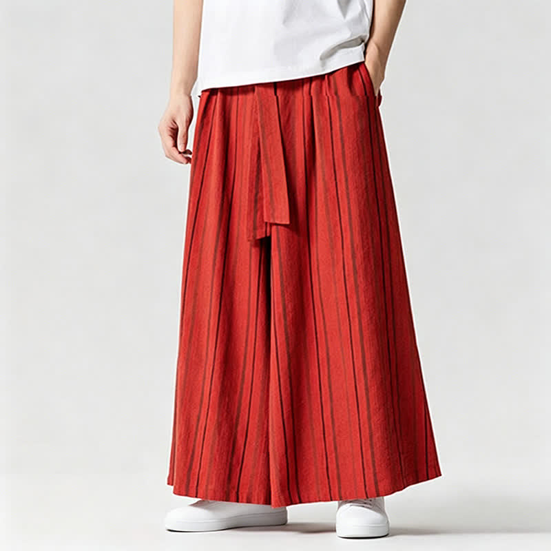 Nimara Ritual Summer Vintage Drawstring Striped Ankle Pants Men's Wide Leg Pants With Pocket