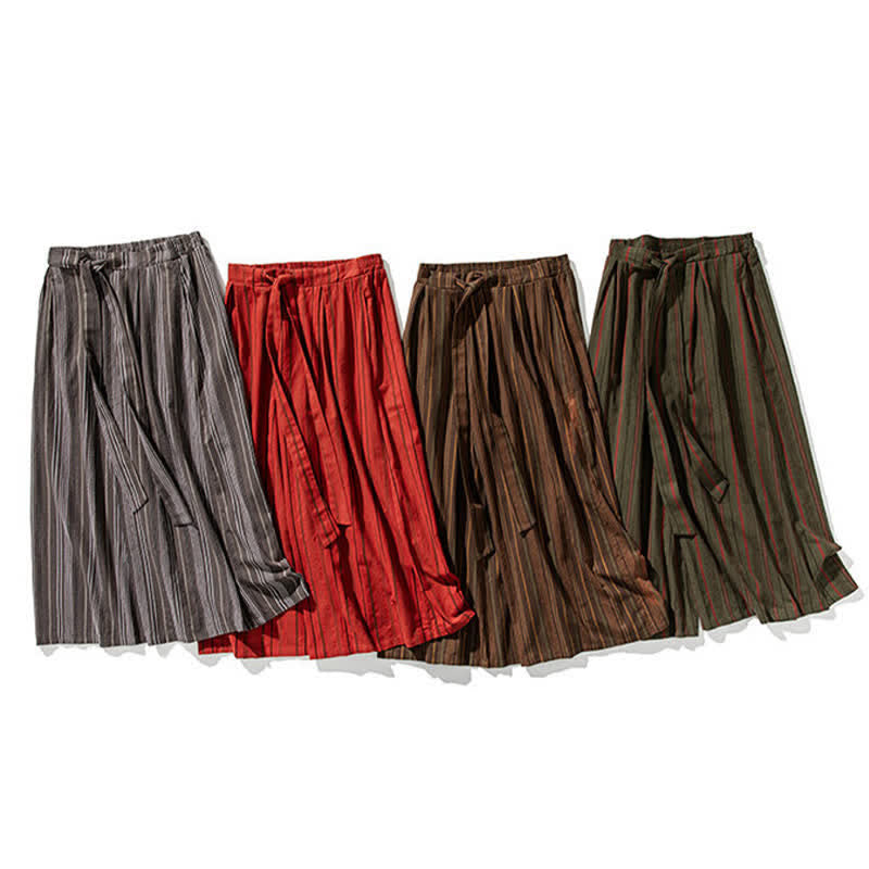 Nimara Ritual Summer Vintage Drawstring Striped Ankle Pants Men's Wide Leg Pants With Pocket