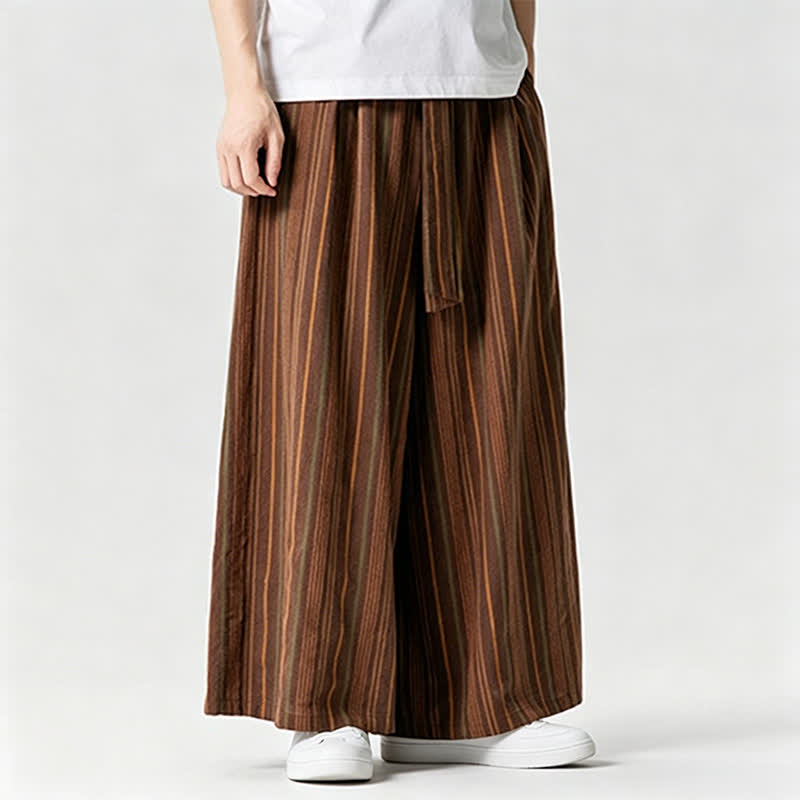 Nimara Ritual Summer Vintage Drawstring Striped Ankle Pants Men's Wide Leg Pants With Pocket