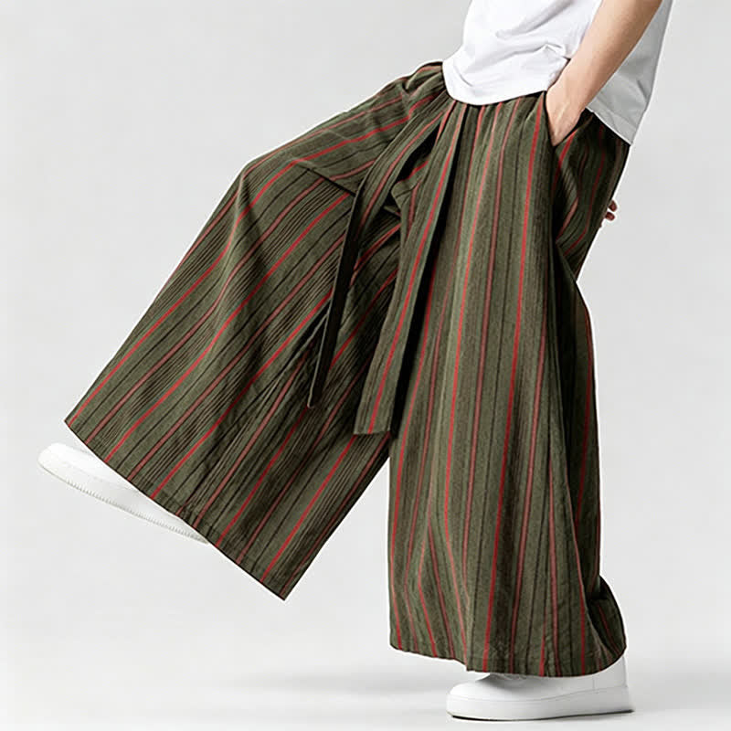 Nimara Ritual Summer Vintage Drawstring Striped Ankle Pants Men's Wide Leg Pants With Pocket