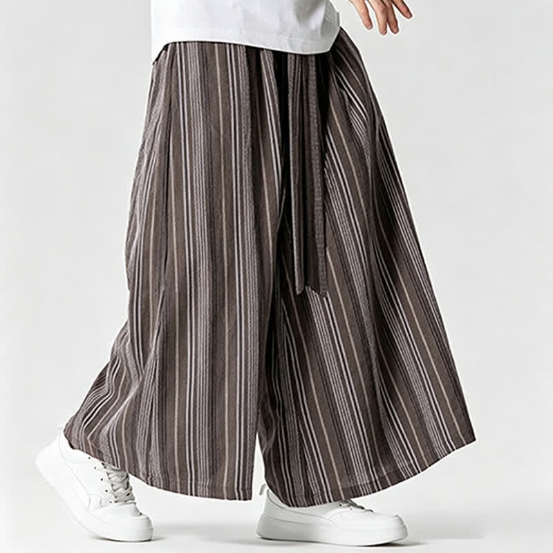 Nimara Ritual Summer Vintage Drawstring Striped Ankle Pants Men's Wide Leg Pants With Pocket
