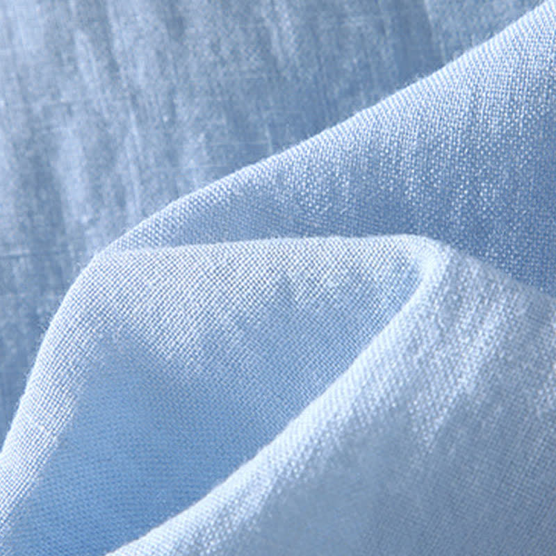Nimara Ritual Summer Tang Style Casual Mandarin Collar Solid Linen Men's Short Sleeve Shirts