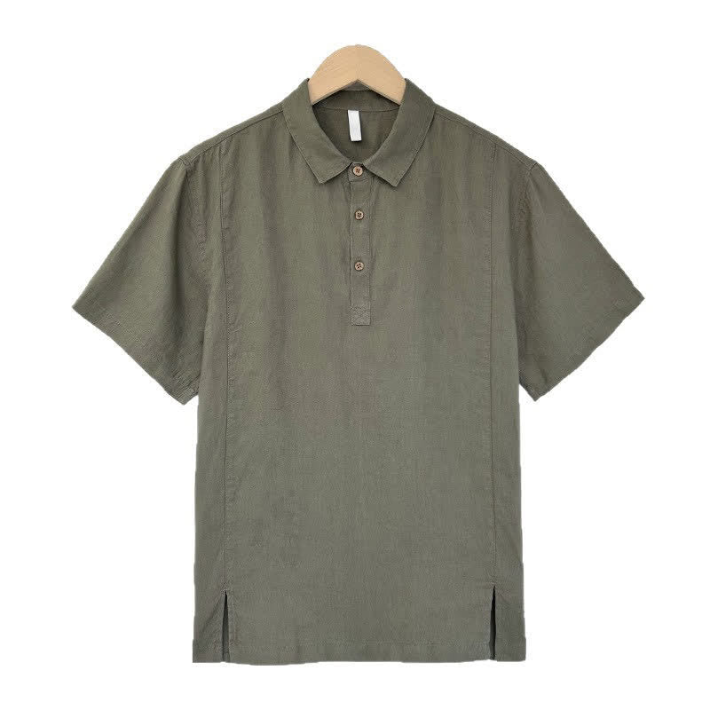 Nimara Ritual Summer Casual Side Slit Solid Linen Men's Short Sleeve Shirts