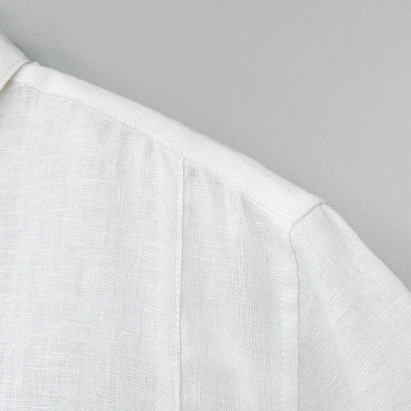 Nimara Ritual Summer Casual Side Slit Solid Linen Men's Short Sleeve Shirts