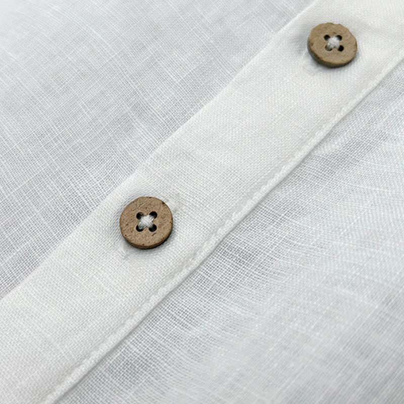 Nimara Ritual Summer Casual Side Slit Solid Linen Men's Short Sleeve Shirts