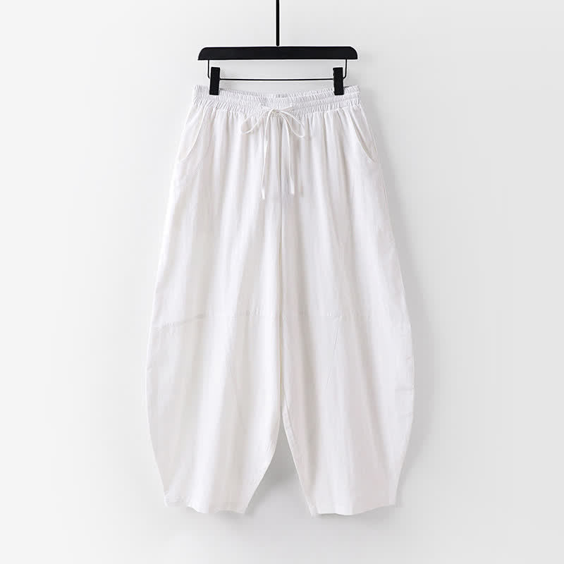 Nimara Ritual 2Pcs Spring Summer Casual Tang Style Drawstring Solid Shirt Cropped Pants Men's Meditation Cloth With Pocket