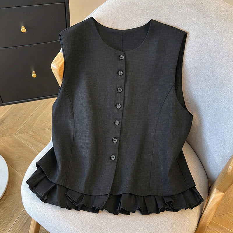 Nimara Ritual Summer Elegant Button-Up Solid Crew Neck Tank Top Women's Sleeveless Shirts