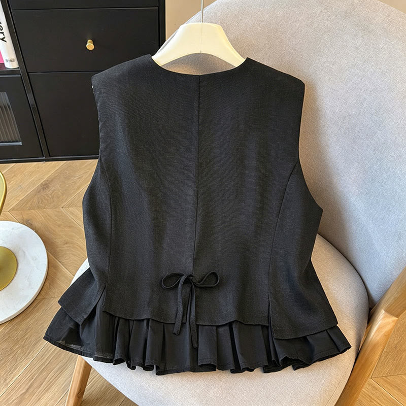 Nimara Ritual Summer Elegant Button-Up Solid Crew Neck Tank Top Women's Sleeveless Shirts