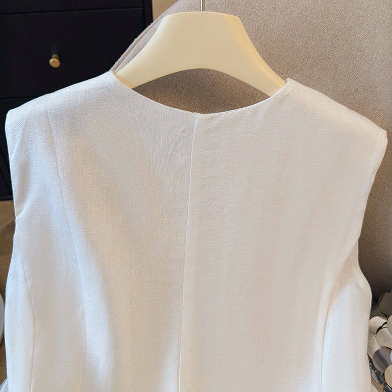 Nimara Ritual Summer Elegant Button-Up Solid Crew Neck Tank Top Women's Sleeveless Shirts