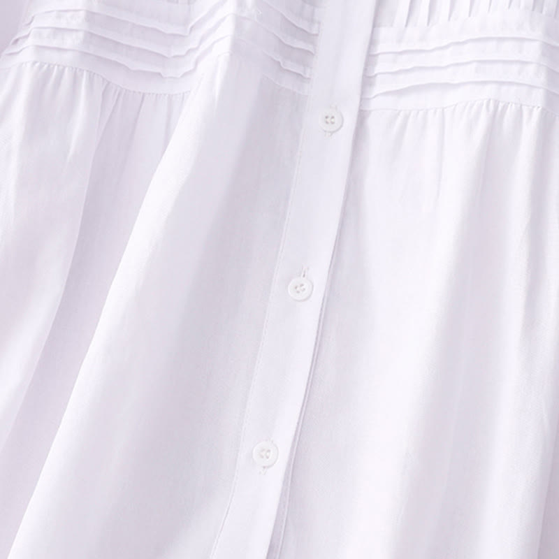 Nimara Ritual Summer Casual Vintage Button-up Solid Pintuck Pleats Design Women's Short Sleeve Shirts
