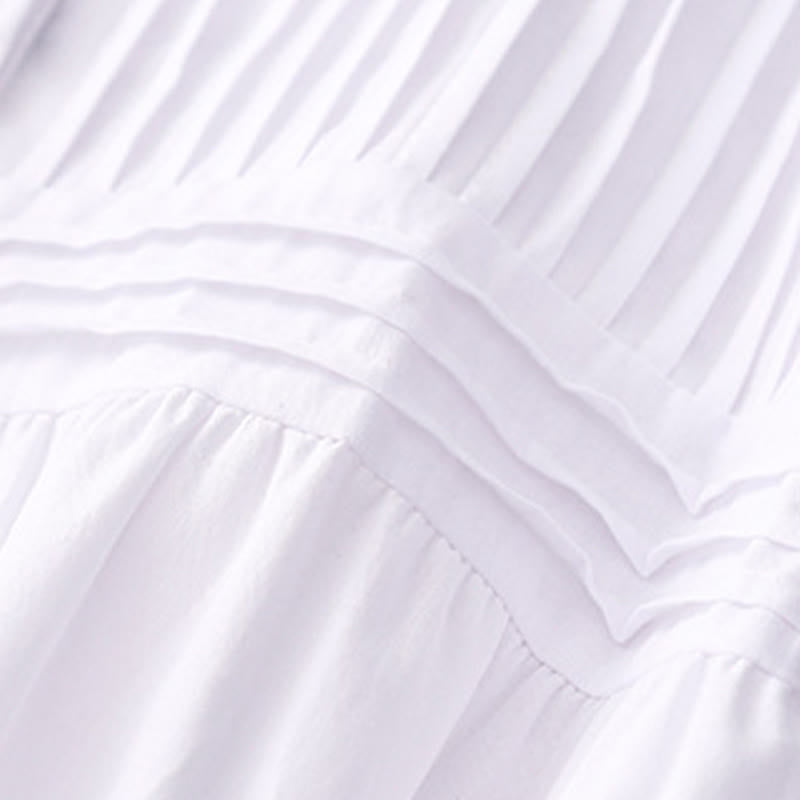 Nimara Ritual Summer Casual Vintage Button-up Solid Pintuck Pleats Design Women's Short Sleeve Shirts