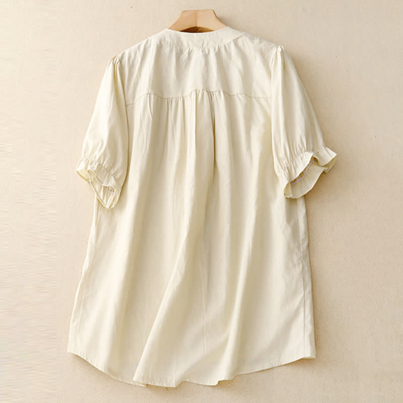 Nimara Ritual Summer Casual Vintage Button-up Solid Pintuck Pleats Design Women's Short Sleeve Shirts