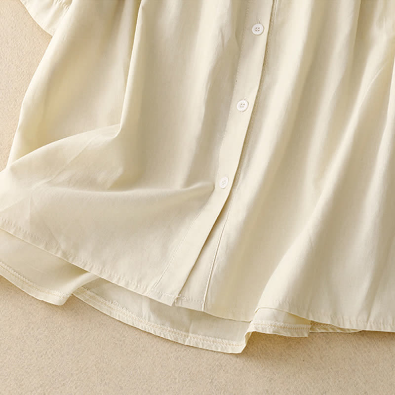 Nimara Ritual Summer Casual Vintage Button-up Solid Pintuck Pleats Design Women's Short Sleeve Shirts