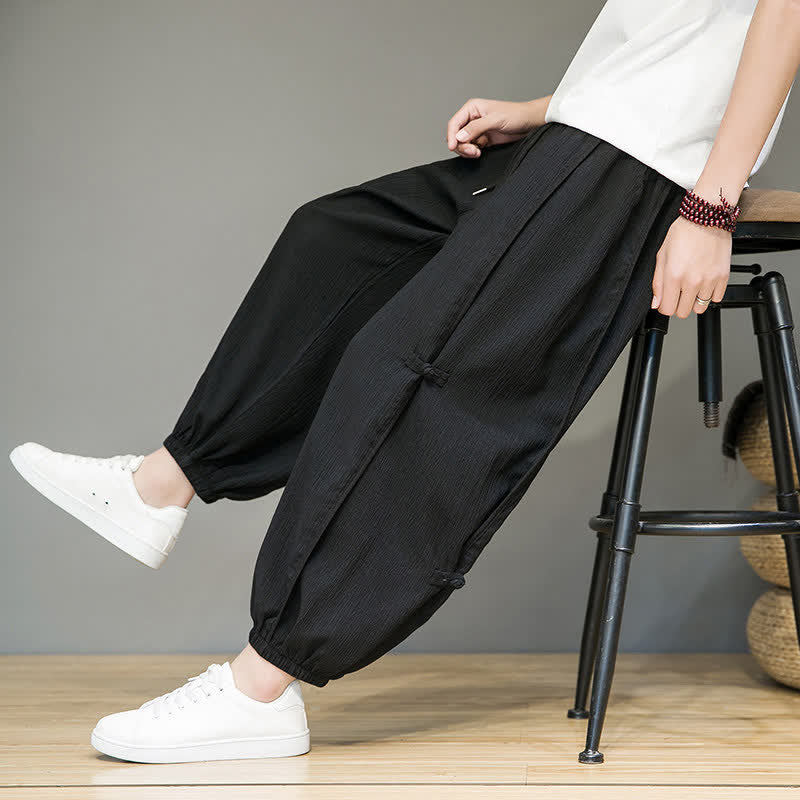 Nimara Ritual Summer Casual Minimalist Drawstring Solid Cropped Pants Men's Harem Pants With Pocket
