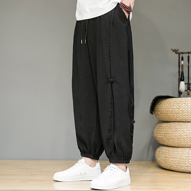 Nimara Ritual Summer Casual Minimalist Drawstring Solid Cropped Pants Men's Harem Pants With Pocket