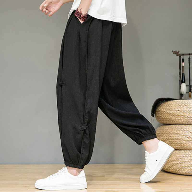 Nimara Ritual Summer Casual Minimalist Drawstring Solid Cropped Pants Men's Harem Pants With Pocket