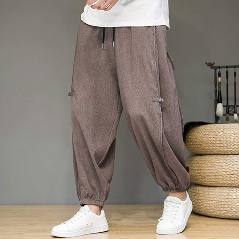 Nimara Ritual Summer Casual Minimalist Drawstring Solid Cropped Pants Men's Harem Pants With Pocket