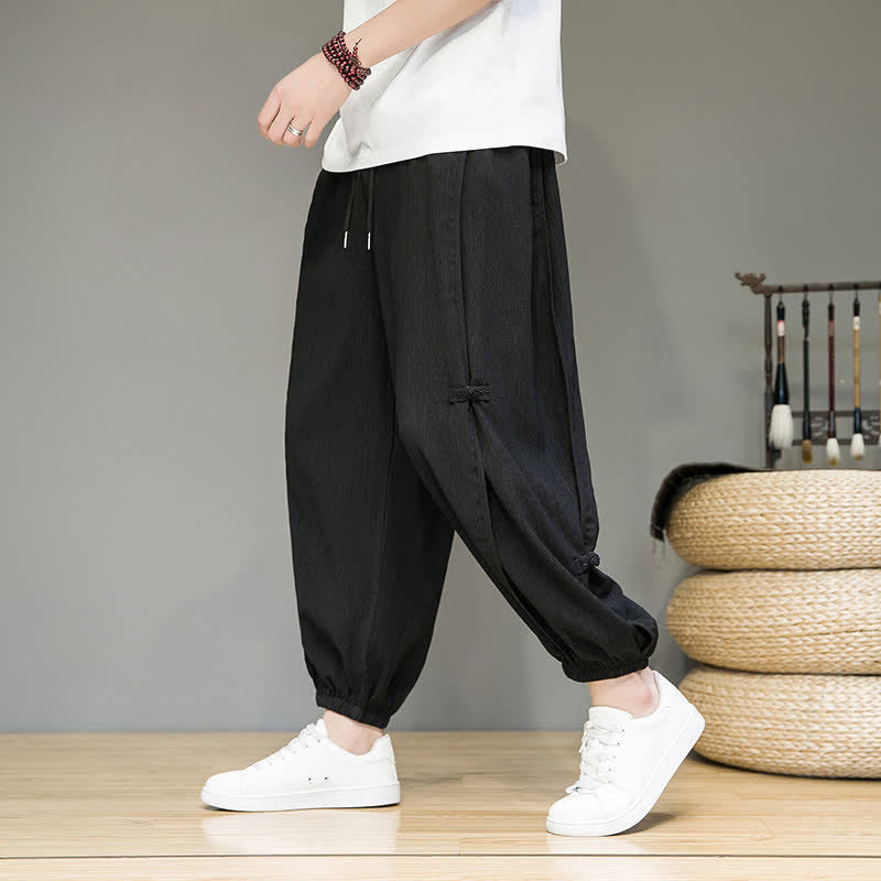 Nimara Ritual Summer Casual Minimalist Drawstring Solid Cropped Pants Men's Harem Pants With Pocket