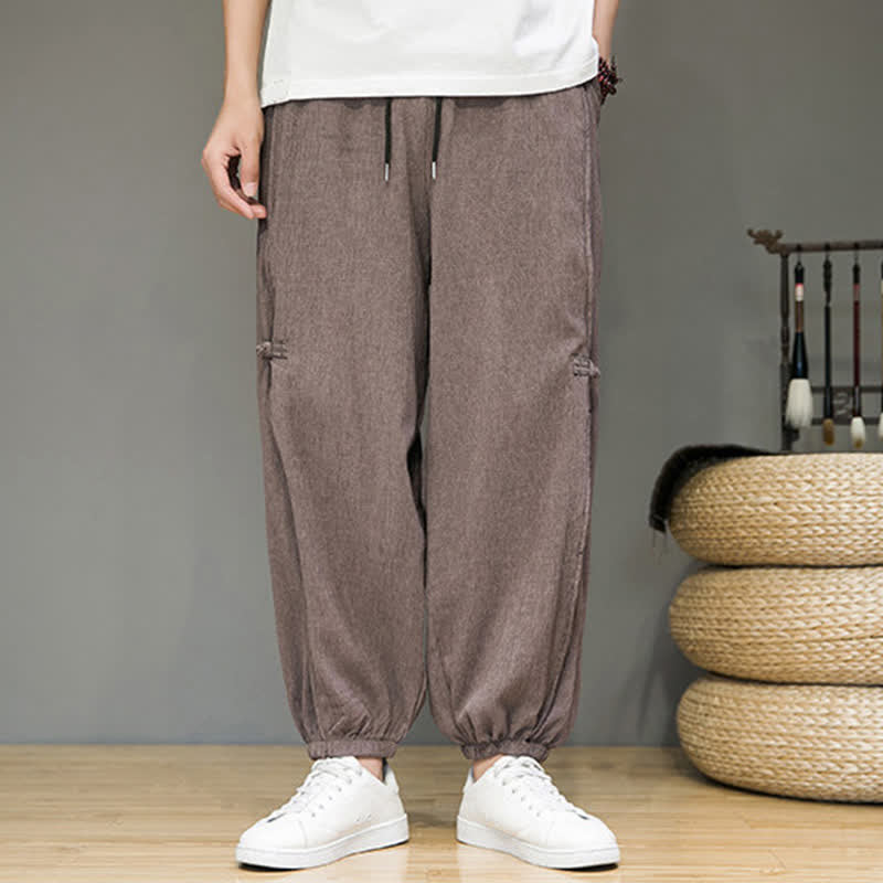 Nimara Ritual Summer Casual Minimalist Drawstring Solid Cropped Pants Men's Harem Pants With Pocket