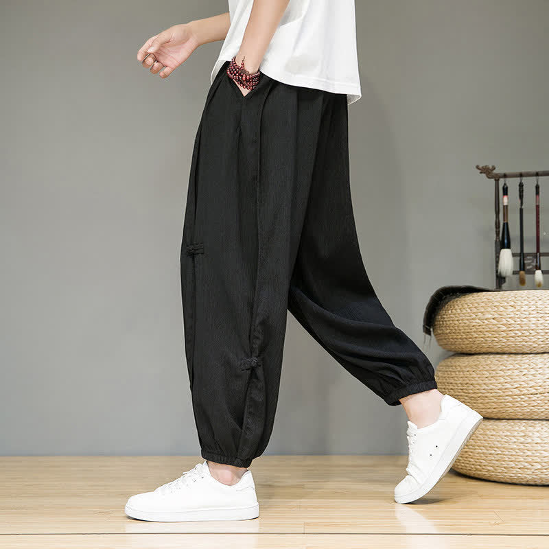 Nimara Ritual Summer Casual Minimalist Drawstring Solid Cropped Pants Men's Harem Pants With Pocket