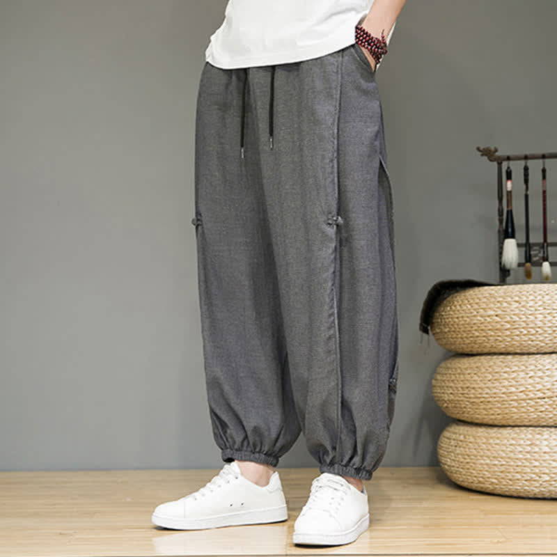 Nimara Ritual Summer Casual Minimalist Drawstring Solid Cropped Pants Men's Harem Pants With Pocket