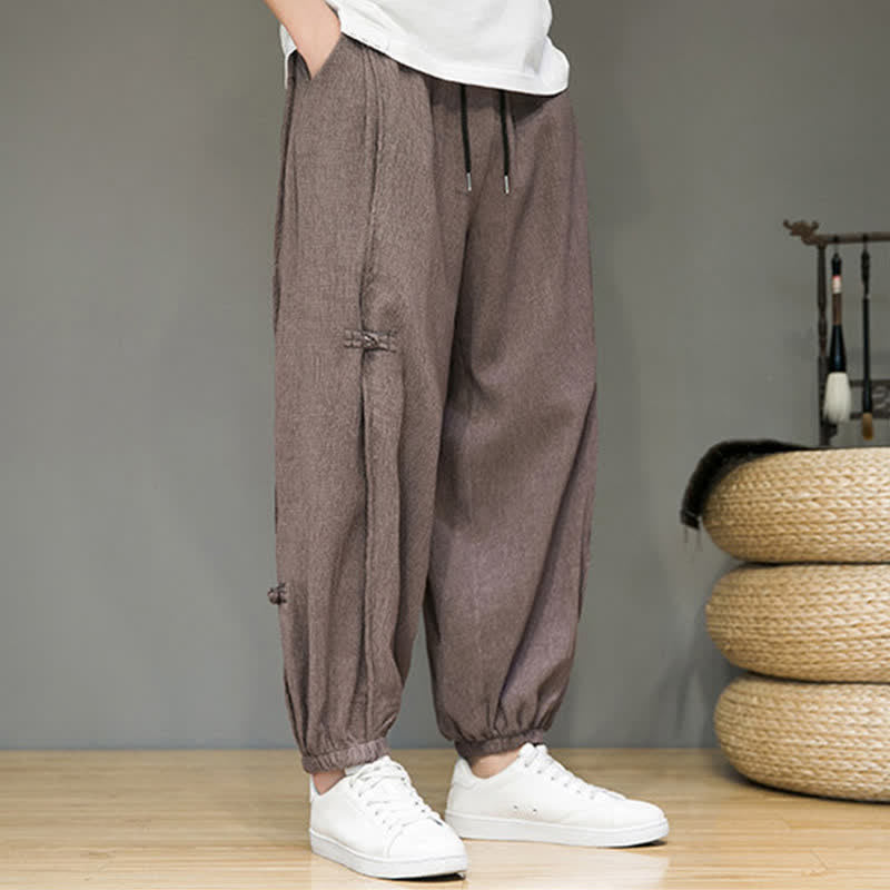Nimara Ritual Summer Casual Minimalist Drawstring Solid Cropped Pants Men's Harem Pants With Pocket