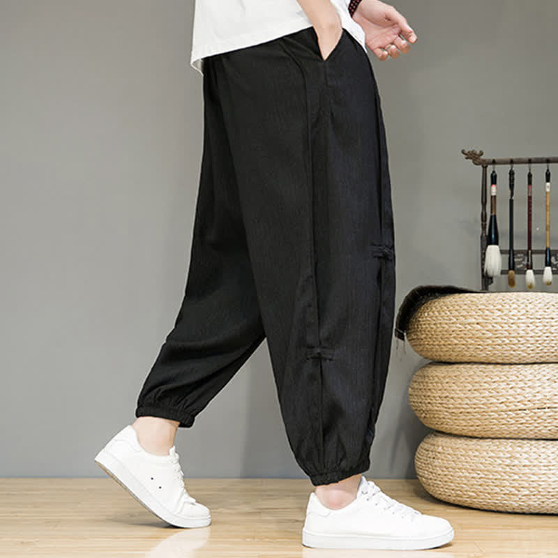 Nimara Ritual Summer Casual Minimalist Drawstring Solid Cropped Pants Men's Harem Pants With Pocket