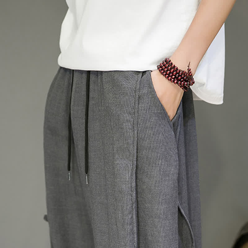 Nimara Ritual Summer Casual Minimalist Drawstring Solid Cropped Pants Men's Harem Pants With Pocket