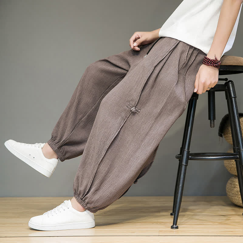 Nimara Ritual Summer Casual Minimalist Drawstring Solid Cropped Pants Men's Harem Pants With Pocket