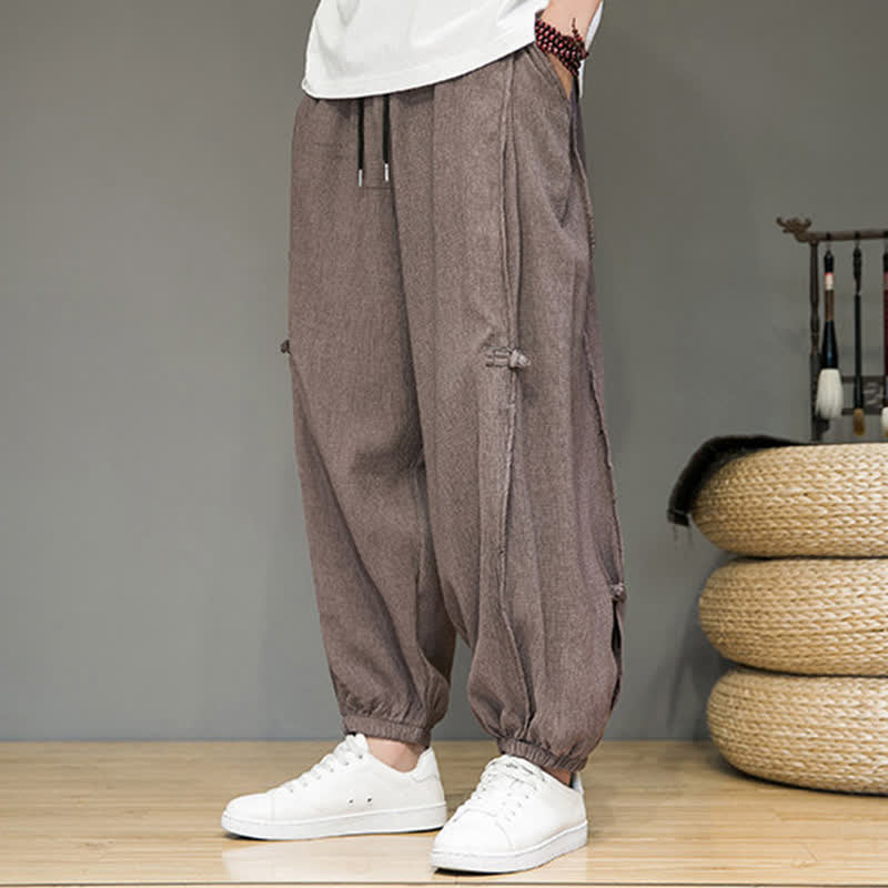 Nimara Ritual Summer Casual Minimalist Drawstring Solid Cropped Pants Men's Harem Pants With Pocket
