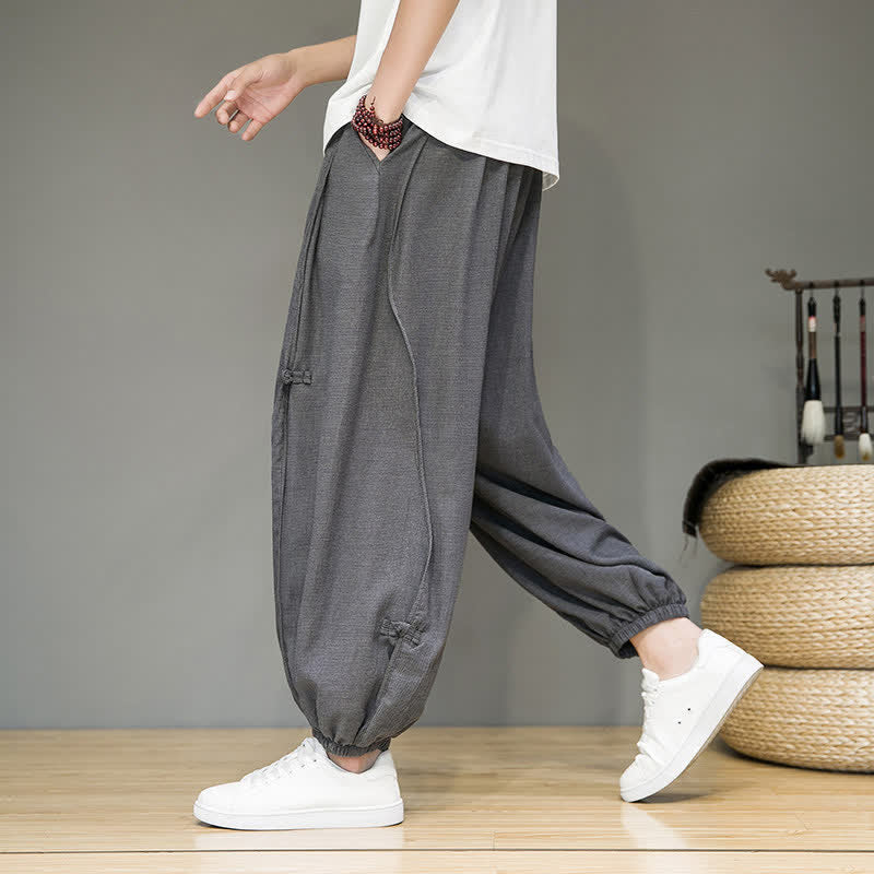 Nimara Ritual Summer Casual Minimalist Drawstring Solid Cropped Pants Men's Harem Pants With Pocket