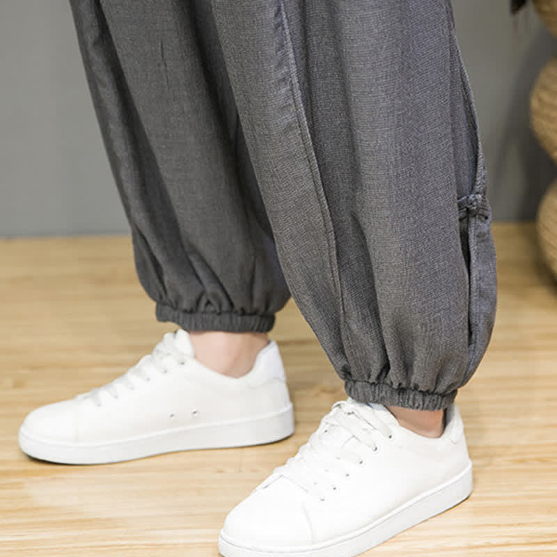 Nimara Ritual Summer Casual Minimalist Drawstring Solid Cropped Pants Men's Harem Pants With Pocket