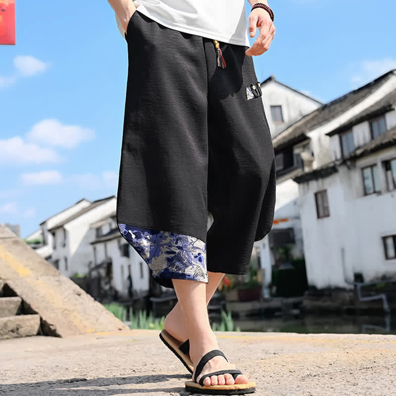 Nimara Ritual Summer Casual Vintage Drawstring Floral Capri Pants Men's Harem Pants With Pocket