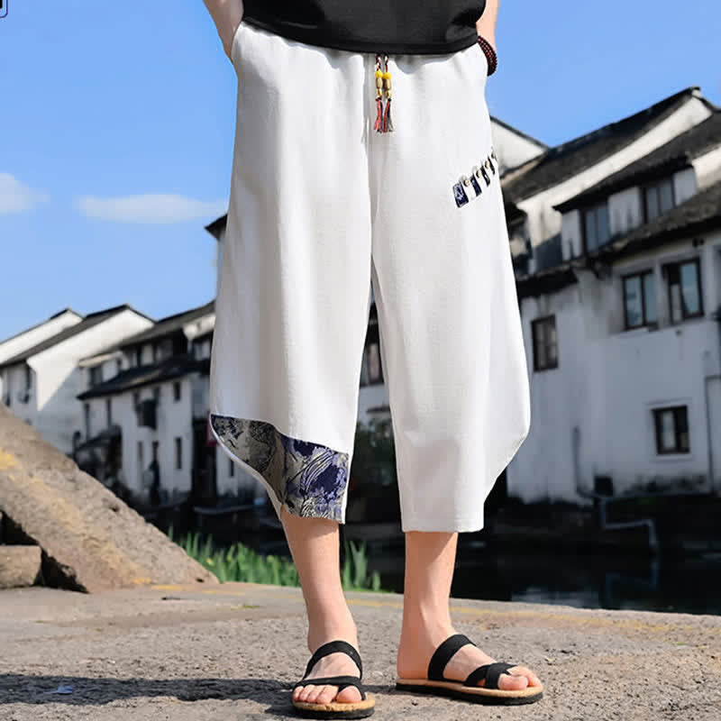 Nimara Ritual Summer Casual Vintage Drawstring Floral Capri Pants Men's Harem Pants With Pocket