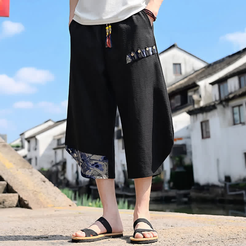 Nimara Ritual Summer Casual Vintage Drawstring Floral Capri Pants Men's Harem Pants With Pocket