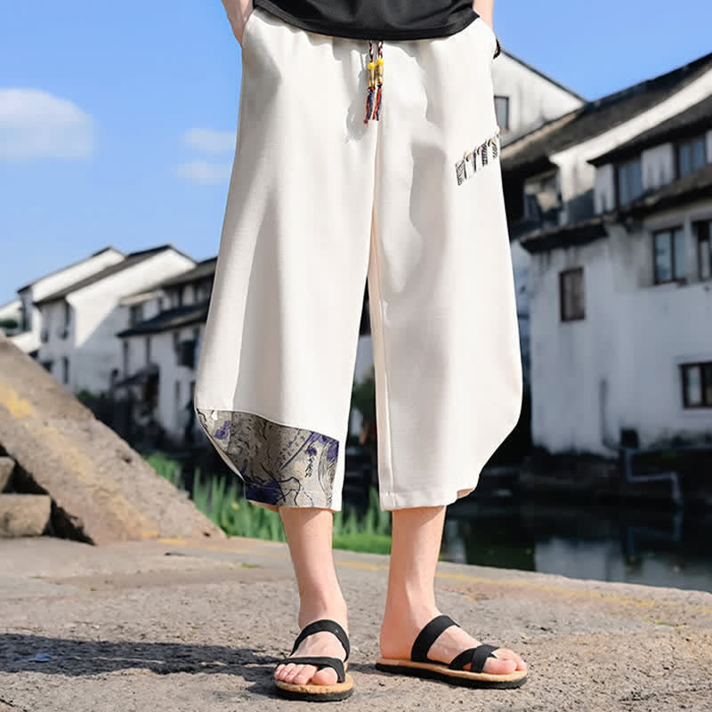 Nimara Ritual Summer Casual Vintage Drawstring Floral Capri Pants Men's Harem Pants With Pocket